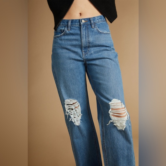 Oak + Fort Distressed High Rise Straight Leg Jeans - Picture 4 of 7